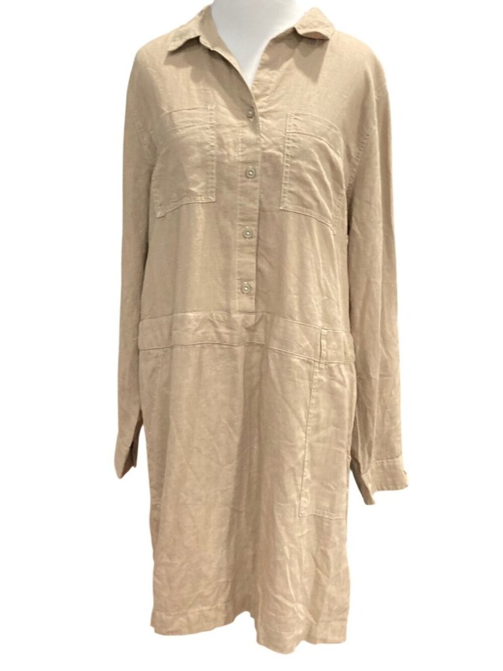 Beach Lunch Lounge Linen Bowie Dress L Beige Utility Neutral Coastal Minimalist